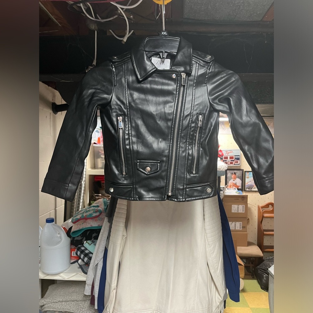 ZARA KIDS Faux Leather Biker Jacket Black Size 6
